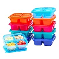 Original Stackable Snack Boxes - Reusable 4-Compartment Bento Snack Containers for Kids and Adults, BPA-Free and Microwave Safe Food and Meal Prep Storage, Set of 10 (Jewel Brights)