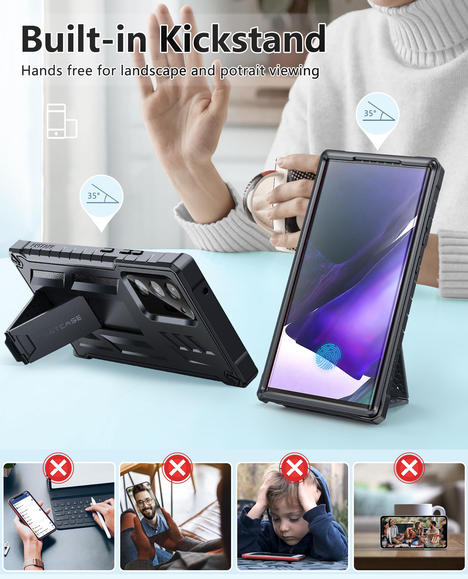FNTCASE for Samsung Galaxy Note-20-Ultra Case: Military Grade Drop Proof Protection Phone Cover with Kickstand | Heavy Duty Shockproof Matte Textured Note20 Ultra 4G 5G Cases - 6.9 Inches Black