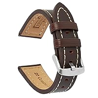 VintageTime Watch Straps - Smooth Grain Heavy Stitching Leather Replacement Watch Straps | 18mm, 20mm, 22mm