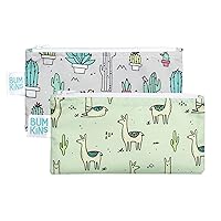 Bumkins Reusable Snack Bags, for Kids School Lunch and for Adults Portion, Washable Fabric, Waterproof Cloth Zip Bag, Supplies Travel Pouch, Food-Safe Storage, 2-pk Green Cactus and Llama