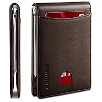 RUNBOX RFID Blocking Genuine Leather Slim Wallet for Men Bifold Minimalist Front Pocket Mens Wallet with Money Clip Thin Gift Box