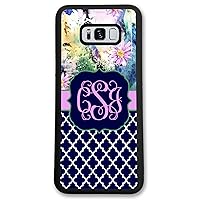 Galaxy S10 Plus, Phone Case Compatible Samsung Galaxy S10+ [6.4 inch] Navy Pink Floral Monogram Monogrammed Personalized S1064