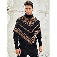 Sweaters for Men- Men Geo Pattern Fringe Trim Knit Poncho (Color : Multicolor, Size : Medium)