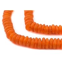 African Disk Recycled Glass Beads - Full Strand of Eco-Friendly Ghanaian Rondelle Beads - The Bead Chest (Tangerine Orange)