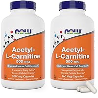 Now Foods Now Acetyl L Carnitine 500mg, 360 Veg Caps (Pack of 2) - Non-GMO ACL 500 mg Capsules Supplement for Men and Women