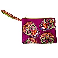 Day of the Dead Purple Sugar Skull Embroidered Coin Purse 5x7 Inch