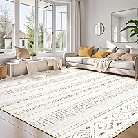 Large Living Room Area Rug 9x12: Soft Machine Washable Boho Moroccan Farmhouse Rugs for Bedroom Under Dining Table - Non Slip Neutral Morden Indoor Floor Carpet for Home Office Decor - Brown/Cream