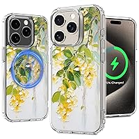 Magnetic Clear Case for iPhone 15 Pro Max, Floral Pattern Design for Women Girls Slim Shockproof Flower Protective Bumper Non-Yellow MagSafe Case, 6.7” (Pic 1)