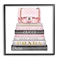 Stupell Industries Watercolor High Fashion Bookstack Padded Pink Bag Framed Giclee Art Design By Artist Amanda Greenwood