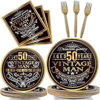 Wiooffen 96 Pcs Vintage 50th Party Tableware Set Back in 1974 50th Theme Birthday Party Table Decoration Supplies Cheers to 50 Years Paper Plate Napkin Fork 24 Guests for Men