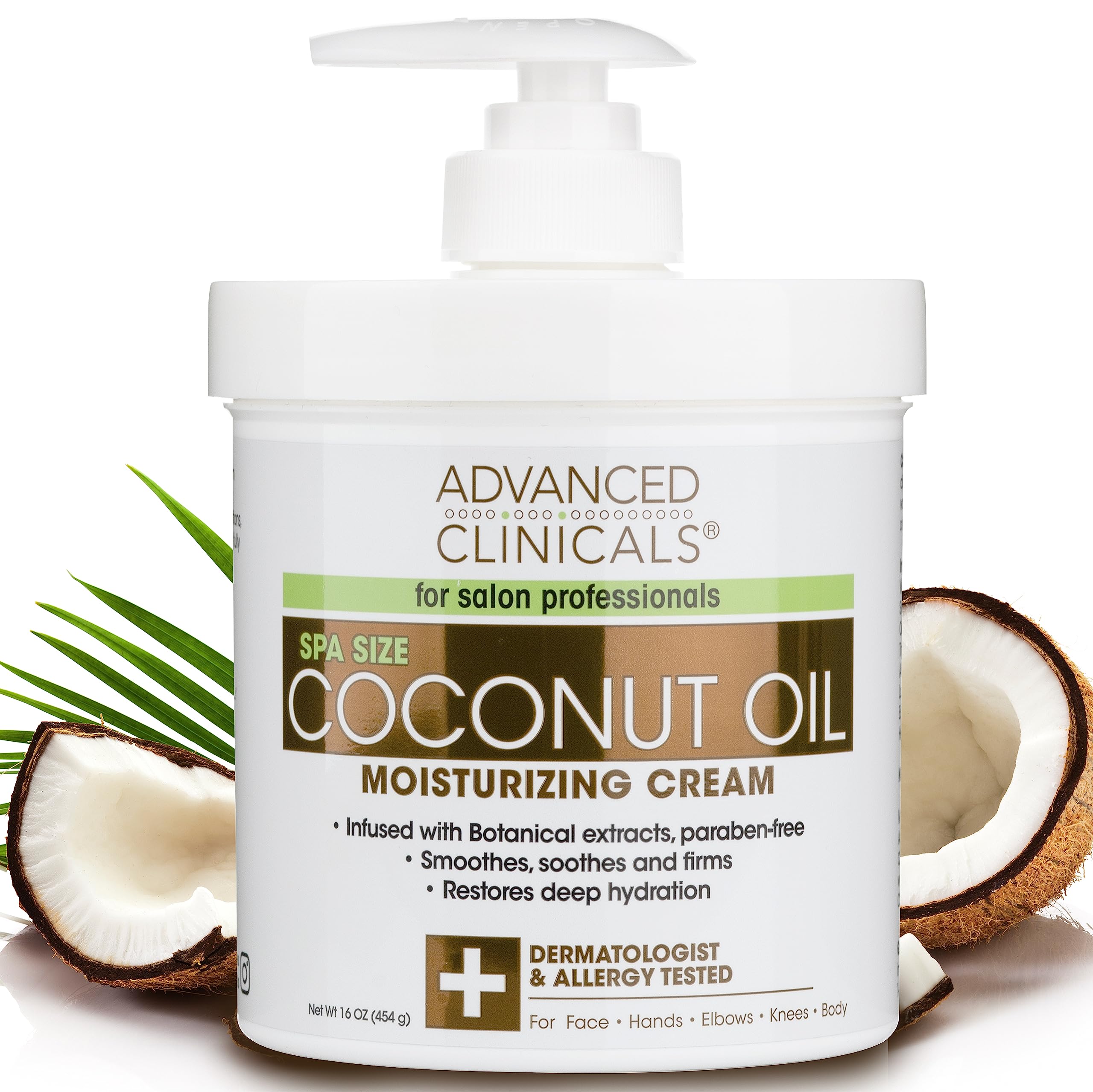 Advanced Clinicals Coconut Body Lotion Moisturizing Cream & Face Lotion | Coconut Oil Lotion For Women & Men | Natural Coconut Cream Moisturizer Body Butter Skin Care Balm For Dry Skin, Large 16 Oz