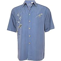 Bamboo Cay Mens Short Sleeve Flying Bamboos Casual Embroidered Woven Shirt