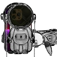 Compatible with iPhone 14 Pro Max Astronaut Case with Kickstand Mirror Lanyard Shoulder Strap Case Detachable Glitter Paper Mirror Case for Women Girls Cute 3D Astronaut Bling Case, Black