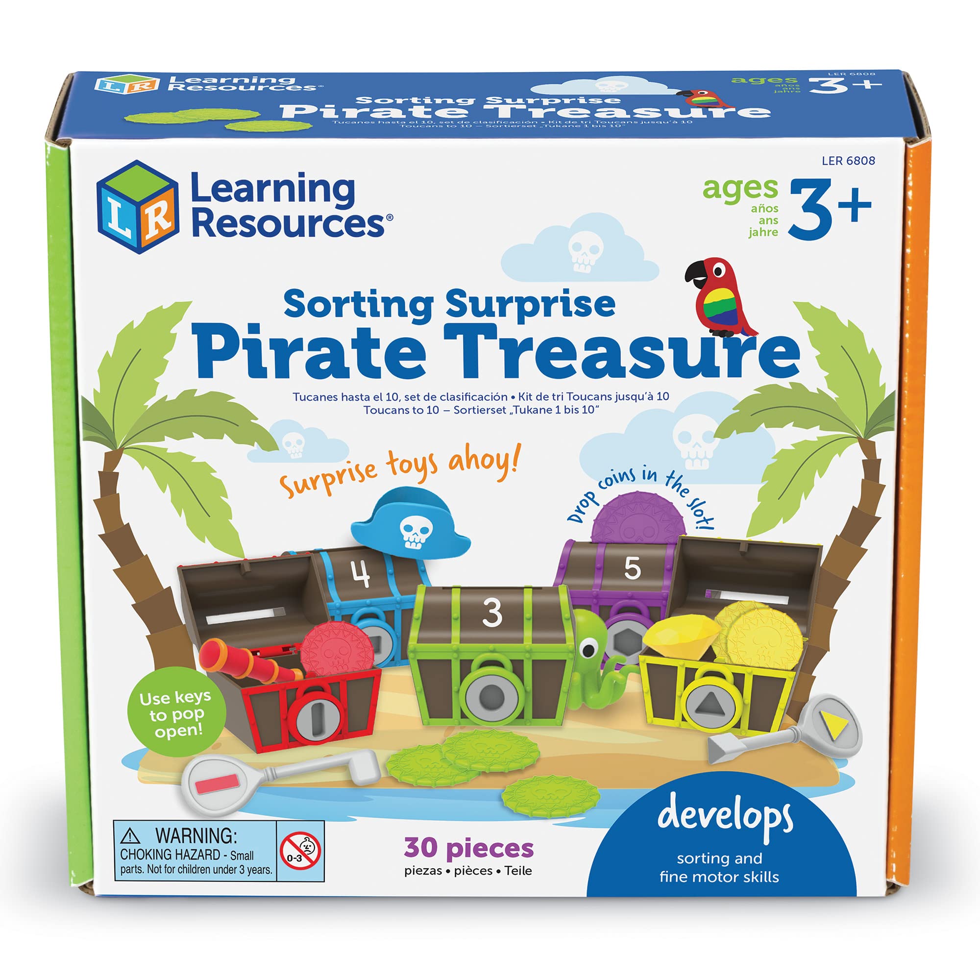 Learning Resources Sorting Surprise Pirate Treasure - 30 Pieces, Ages 3+ Color, Sorting & Matching Skills Toy, Fine Motor Skills Toys for Toddlers, Preschool Learning Toys