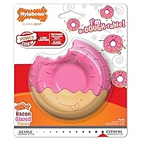 Nylabone Donut Dog Toy Power Chew - Cute Dog Toys for Aggressive Chewers - with a Funny Twist! Tough Dog Toys - Durable Dog Toys - Bacon Glazed Flavor, Medium/Wolf (1 Count)