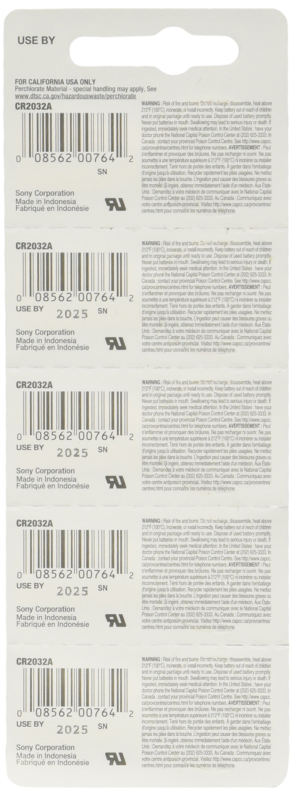 Sony 3V Lithium CR2032 Batteries (4 Blisters of 5), 20 Cells