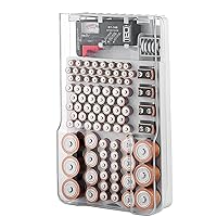 THE BATTERY ORGANISER and Tester with Cover, Battery Storage Organizer and Case, Holds 93 Batteries of Various Sizes, Includes a Removable Battery Tester for Garage Organization, White