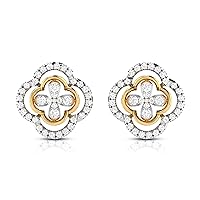 Jewels Yellow Gold 0.73 Carat (I-J Color, SI2-I1 Clarity) Natural Diamond Gorgeous Floral Stud Earrings
