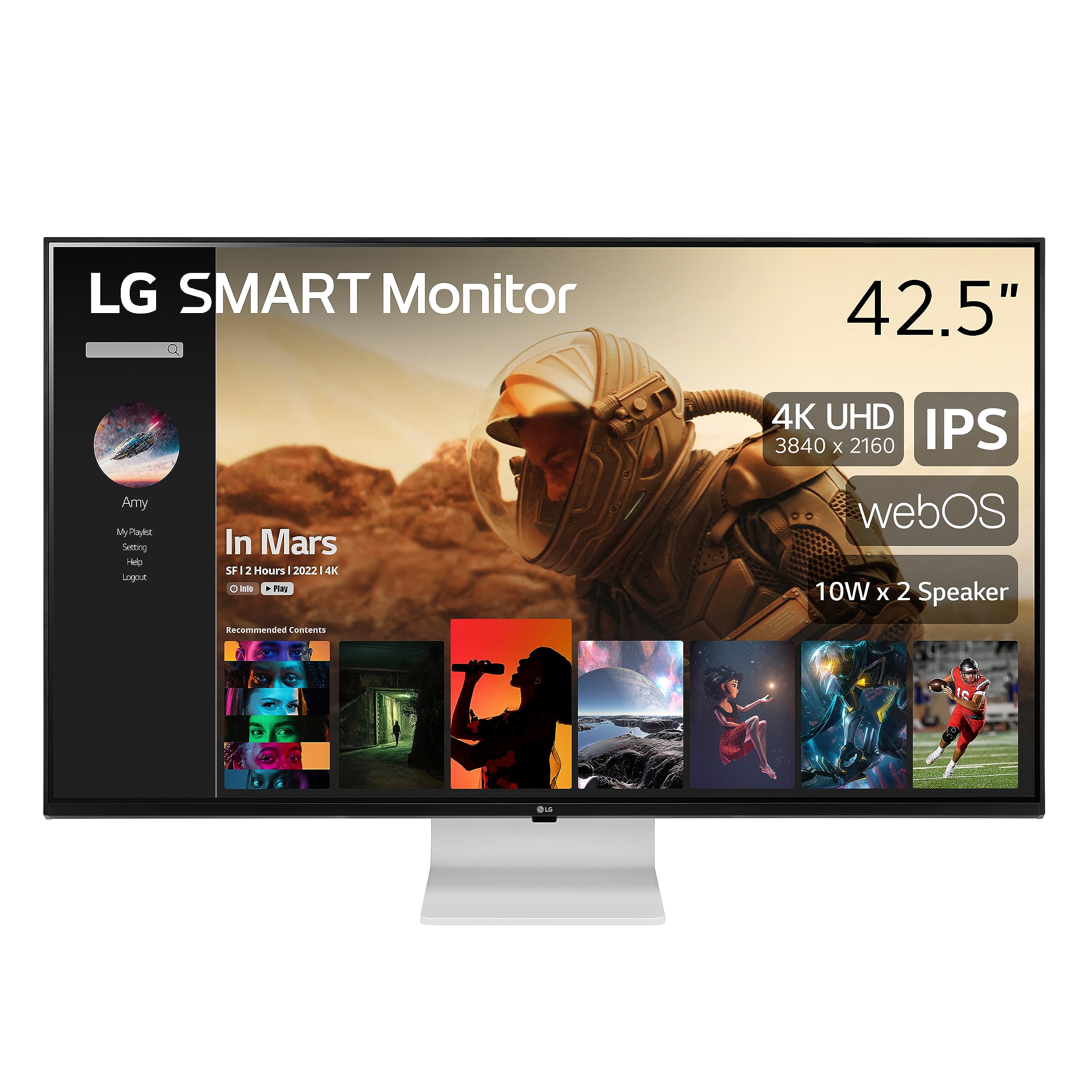 LG Smart Monitor (43SQ700S) -43-Inch 4K UHD(3840x2160) IPS Display, webOS Smart Monitor, ThinQ Home, Magic Remote, USB Type-C™, 2x10W Stereo Speakers, AirPlay 2, Screen Share, Bluetooth,White