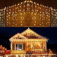 Dopheuor Icicle Fairy Lights 400LED 32.8ft 75Drops 8 Modes Waterproof String Lights for Outdoor Eaves Curtain Christmas Trees Party Decor(Warm White)