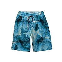 Mens Beach Shorts Casual Hawaiian Elastic Waist Shorts Lightweight Camouflage Pants Drawstring Floral Summer Shorts