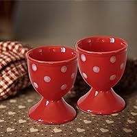Cinf Ceramic Egg Cup Red Set of 2 Porcelain Holder Breakfast Boiled Cooking Easy to Clean Childhood Memories Kitchen