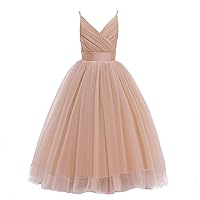 Glamulice Flower Girls Spaghetti Strap Tulle Dress Long A Line Wedding Pageant Dresses Princess Birthday Party Ball Gown