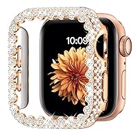 Bling Bumper Case Compatible with Apple Watch Series 3 42mm,Diamond Protective Face Cover for Women,Hard PC Frame for iWatch 42mm Rose Gold