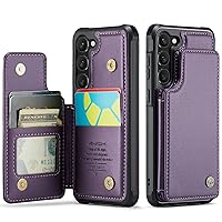 for Samsung Galaxy S23 Case with Card Holder, for Samsung S23 Wallet Case for Women Men with RFID Blocking, Durable Kickstand Shockproof Phone Case for Galaxy S23 5G, Purple