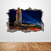 Space Station Wall Decal Smashed 3D Graphic NASA Rocket Space Wall Sticker Art Mural Poster Kids Room Decor Gift UP251 (36