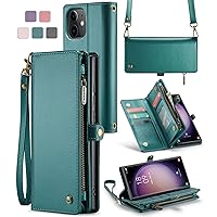 ASAPDOS iPhone 12 Mini Case Wallet,Retro PU Leather Strap Wristlet Flip Case with Magnetic Closure,[RFID Blocking] Card Holder and Kickstand for Men Women Blue-Green