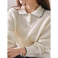 Women's Sweater Contrast Trim Polo Neck Sweater Sweater for Women
