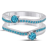 14k White Gold Plated Alloy Two Stone Prong Set Round Forever US Enhancer Ring Guard with CZ Blue Topaz (0.58 ct. tw.)
