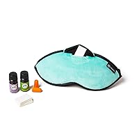 Redolence Aromatherapy Plush Sleep Mask Set w/ 2-5ml Pure Essential Oils - Lavender and Peppermint, 5 Refill Pads and Pair of Foam earplugs (Calm Sea Green)