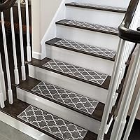 Stair Treads - 100% Polypropylene Carpet Strips for Indoor Stairs - Easy to Install Runner Rugs W/ Double Adhesive Tape - Safe, Extra-Grip, Decorative Mats - 4-Pack - Gray