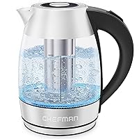 Electric Glass Kettle, Fast Boiling W/ LED Lights, Auto Shutoff & Boil Dry Protection, Cordless Pouring, BPA Free, Removable Tea Infuser, 1.8 Liters, Stainless Steel