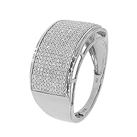 Classic Men’s 14K White Gold Ring - Paved with Natural Cut 0.6 Ct Round Diamonds - High Polish Finish - Comfort Fit Fashion Jewelry - Perfect for Casual Wear and Special Occasions
