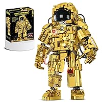 Space Astronaut Building Sets with Variable Light Blocks, Gold Astronaut Exploration Model Building Kits with Display Stand, Cool Toys Gift for Adults Men Boys Age 6+