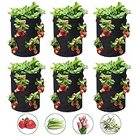 Strawberry Grow Bag 10 Gallon Gardening Plant Bag with Handles and 8 Side Planting Pockets Breathable Felt Material Plant Container for Outdoor Indoor Greening Flower Planting Bags Storage Bags -6pack