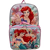 Ruz Group Kid's Licensed 16 Inch Backpack With Removable Lunch Box Set (Little Mermaid Aqua)
