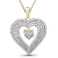 JEWELEXCESS 14K Gold over Silver Heart Necklace with White Diamond Accents | Jewelry Pendant Necklaces for Women with White Diamond Accents & 18 inch Rope Chain with Spring Clasp