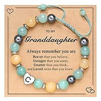 Initial Charm Natural Stone Bracelet for Granddaughter Niece, Birthday Valentines' day Christmas Gifts for Girls