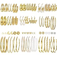 45 Pairs Gold Hoop Earrings for Girls Women, Chunky Twisted Small Big Hoops Earring Packs Set, Earrings for women multipack, Fashion Trendy Earrings Jewelry for Birthday Party Christmas Gift