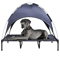 PETMAKER Elevated Dog Bed with Canopy - 48x36-Inch Portable Pet Bed with Non-Slip Feet - Indoor/Outdoor Dog Cot with Carrying Case (Blue)
