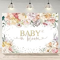 Baby in Bloom Backdrop Flowers Baby Shower Floral Photography Background Newborn Kids Girls Baby Shower Party Decorations Supplies Favors Cake Table Banner Photo Booth Studio Props 7x5ft