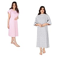 Bundle Set of Utopia Care Hospital Gown, 100% Cotton Patient Gown (Small-Medium, Pink) and Utopia Care 1 Pack Cotton Blend Unisex Hospital Gown, Back Tie, 45