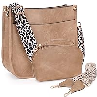 HKCLUF Crossbody Bag Purse for Women 2Pcs Leather Hobo Handbag Wallet Set With 2Adjustable Guitar Leopard Strap Crossbody Bag