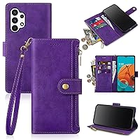 Antsturdy Samsung Galaxy A32 5G Wallet case with Card Holder for Women Men,Galaxy A32 5G Phone case RFID Blocking PU Leather Flip Shockproof Cover with Strap Zipper Credit Card Slots,Purple