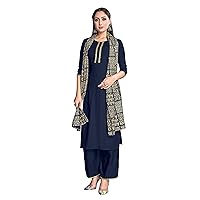 Indian Kurti for Womens With Pant & Dupatta | Rayon Foil Printed Long Kurta Partywear Kurtis For Women Tops Tunic