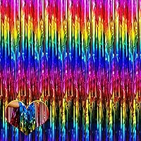 4 Pack Rainbow Fringe Curtain Backdrop, 3.2Ft x 9.8Ft Colorful Metallic Tinsel Foil Fringe Streamers for Photo Booth Birthday Wedding Baby Shower Carnival Easter Mother’s Day Party Decorations
